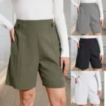 Breathable Linen Blend Mid-Waist Button Shorts for Women