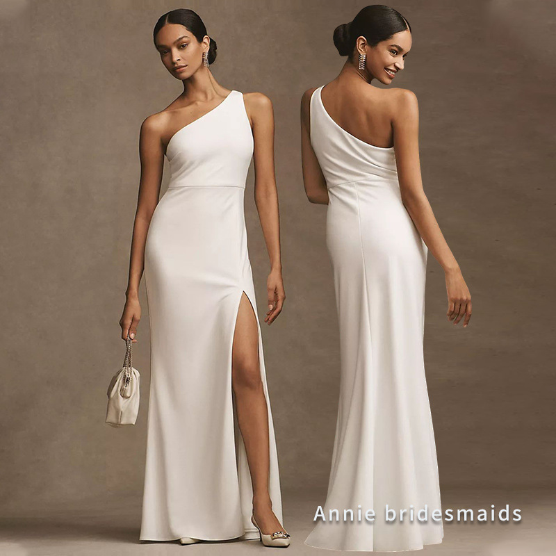 Satin Bridesmaid White High-grade Dress Satin Bridesmaid White High-grade Dress