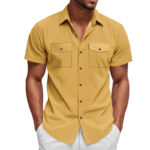 Loose Heavy Lapel Corduroy Workwear Short Sleeve Shirt