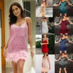 Sexy V-Neck Tassel Feather Sequin Short Dress, Polyester