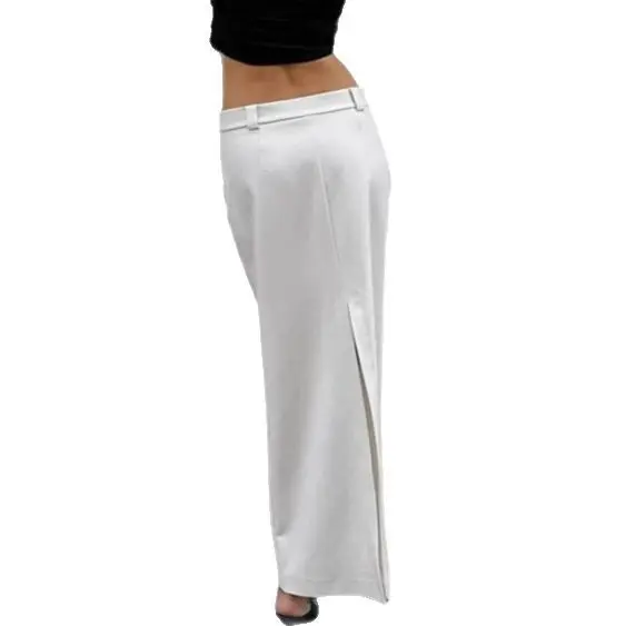 Structured French-Style Commuter Skirt in White with Slit