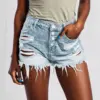 Rough-edged Crotch-level Waist Denim Shorts With Ripsholes