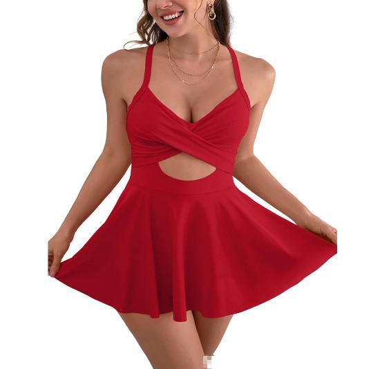 Chest Pad Cutout Sling One-Piece Swimsuit, Polyester Chest Pad Cutout Sling One-Piece Swimsuit, Polyester