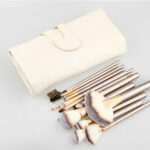 Portable Set Makeup Brushes with Champagne White Handles, 24 pc