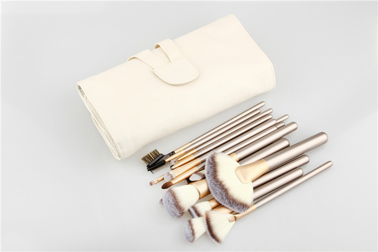 Portable Set Makeup Brushes with Champagne White Handles, 24 pc