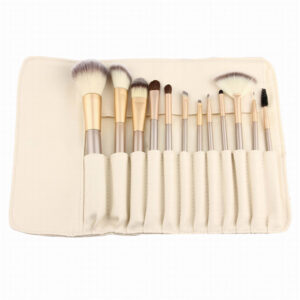 Portable Set Makeup Brushes with Champagne White Handles, 24 pc