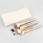 Portable Set Makeup Brushes with Champagne White Handles, 24 pc
