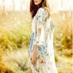 Floral Print Shawl Dress for Women Autumn Coat Style 90-94 cm