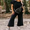 Solid Color Loose Leisure Suit Women's Three-quarter Sleeve Cropped Wide-leg Pants Two-piece Set For Women Solid Color Loose Leisure Suit Women's Three-quarter Sleeve Cropped Wide-leg Pants Two-piece Set For Women