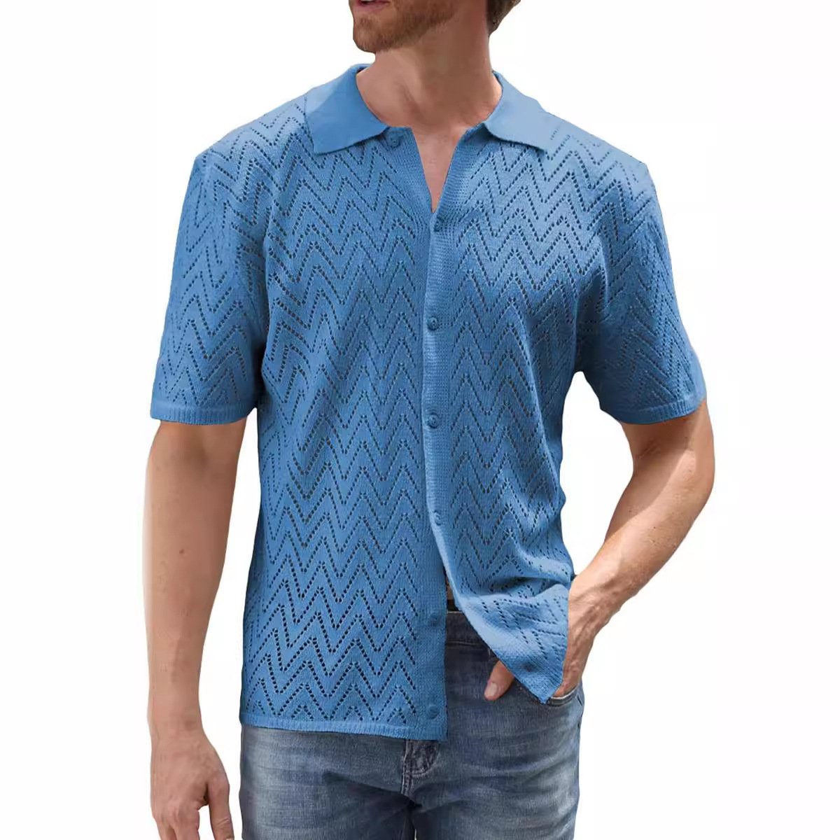 Summer New Men's Hollowed Leisure Shirt Summer New Men's Hollowed Leisure Shirt