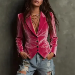 Womens Long-sleeve Shirt-collar Velvet Blazer