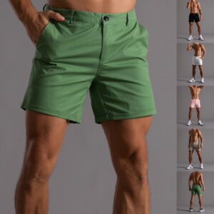Men’s Cotton Shorts with Pockets Summer Button Beach Pants