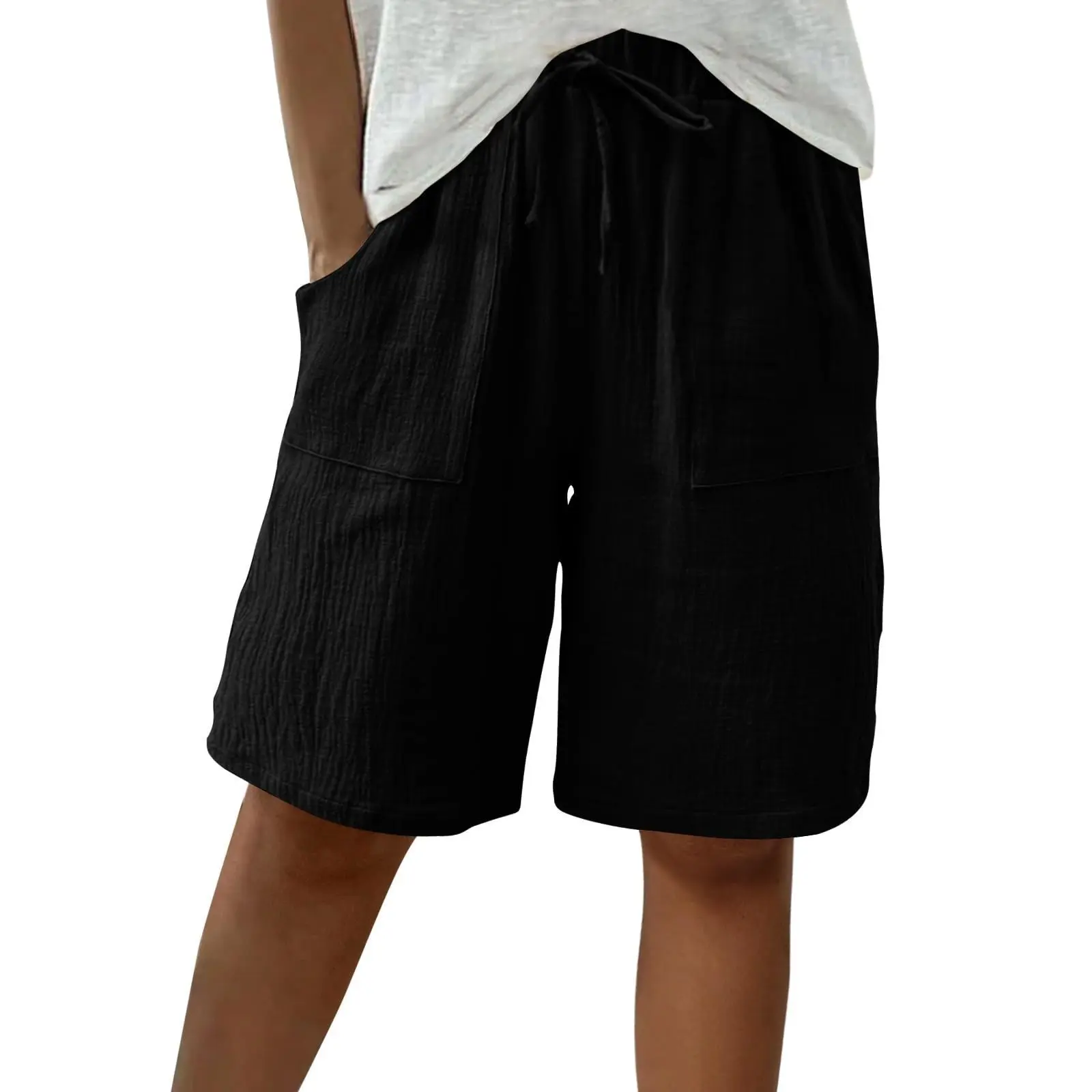 Relaxed Fit Cotton Straight-Leg Capri Pants - Mid-Rise