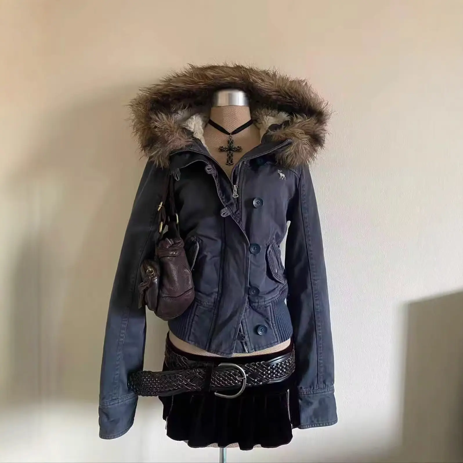Warm Women’s Short Jacket with Fur-Trim Hood