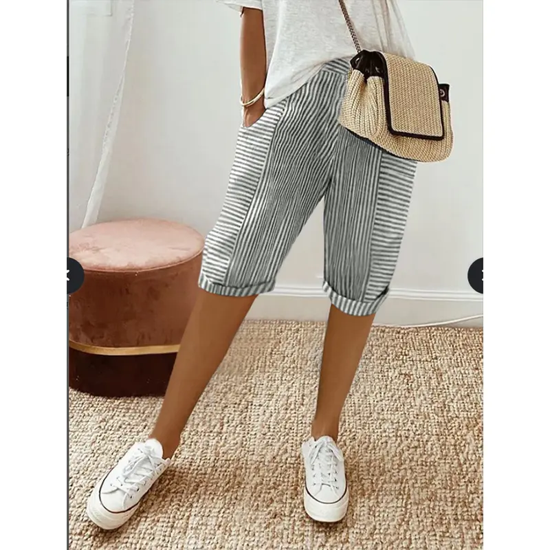 Striped Stitching Loose Casual Cropped Pants Striped Stitching Loose Casual Cropped Pants