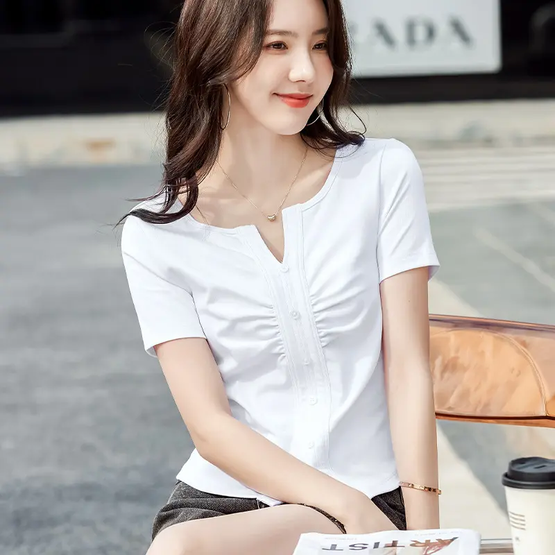 Korean Style Cotton Short Sleeve Top for Women, S-XXXL