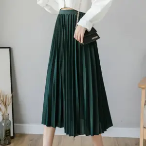 Effortless One-Size Pleated Skirt for Women, Solid Color Polyester