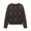 Warm Diamond-Plaid Crew-Neck Sweater with Long Sleeves Warm Diamond-Plaid Crew-Neck Sweater with Long Sleeves