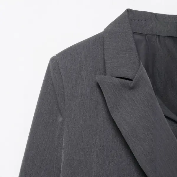 Tailored French-Style Double-Breasted Blazer Jacket - Gray Tailored French-Style Double-Breasted Blazer Jacket - Gray