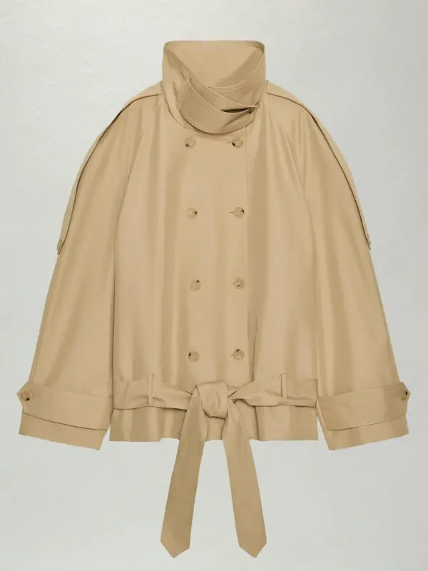 Tailored Short Khaki Double-Breasted Belted Trench Coat