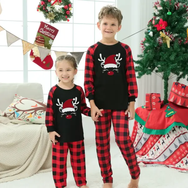 Plaid Stitching Printing Christmas Homewear Parent-child Suit M3