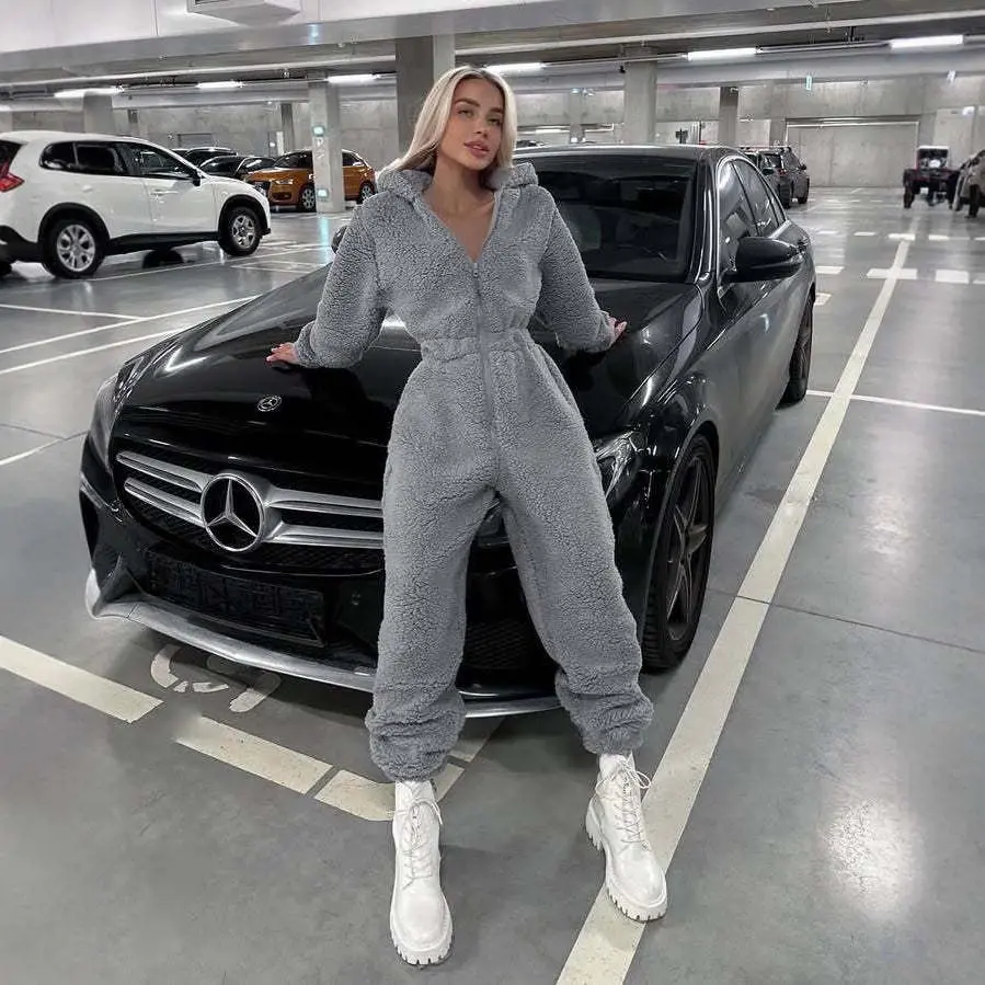 Plush Comfort Fleece Jumpsuit for Women, Full-Body Long Sleeve Plush Comfort Fleece Jumpsuit for Women, Full-Body Long Sleeve