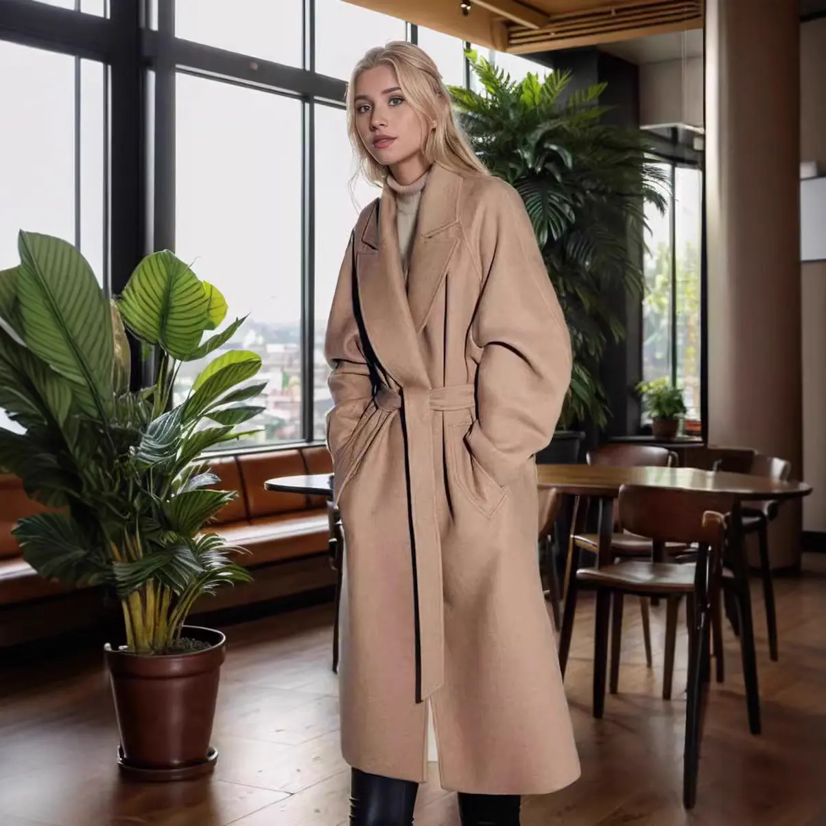 Warm Wool-Blend Autumn Winter Coat for Women - Black/White/Brown Warm Wool-Blend Autumn Winter Coat for Women - Black/White/Brown