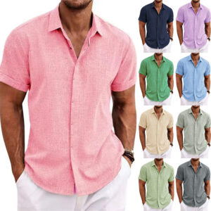 Loose-Fit Cotton Plus Size Men’s Beach Short-Sleeve Shirt