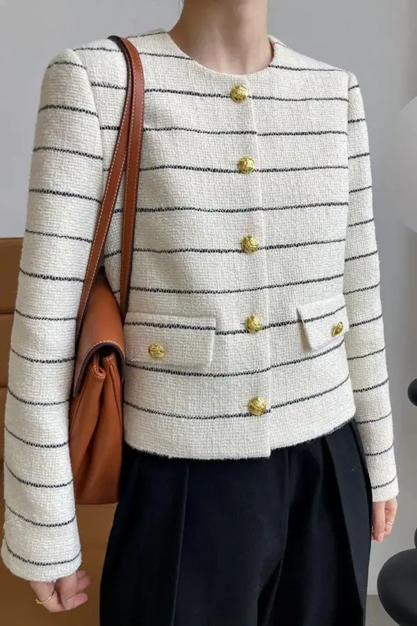 Striped Womens Short Single-breasted Jacket