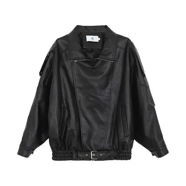 Lightweight Women’s Retro Biker Jacket, Loose Fit - 1.42 lb