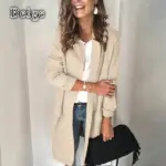Women's Solid Color Long Sleeve Fake Pocket Casual Blazer