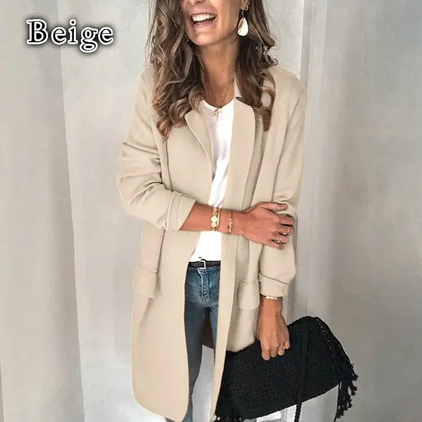Women's Solid Color Long Sleeve Fake Pocket Casual Blazer