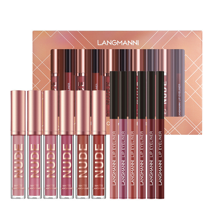 Long-Lasting Matte Lipstick & Lip Liner Set, 12 Pcs, 12 H