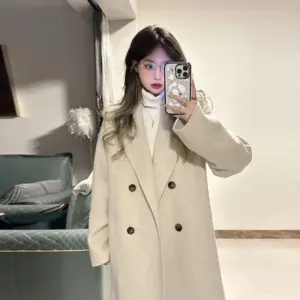 Tailored Women’s Wool Coat with Patchwork, Mid-Length