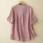 Artistic Retro Cotton-Linen Short-Sleeve Shirt with Splicing