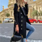 Double-Breasted Wool-Blend Lapel Trench Coat for Women