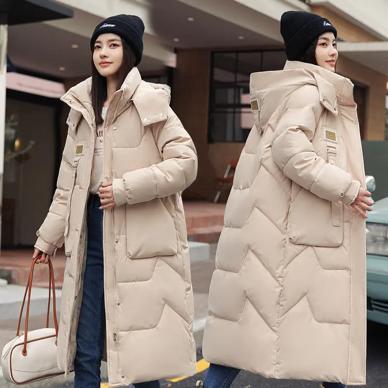 Warm Women’s Mid-Length Puffer Jacket with Detachable Hood Warm Women’s Mid-Length Puffer Jacket with Detachable Hood