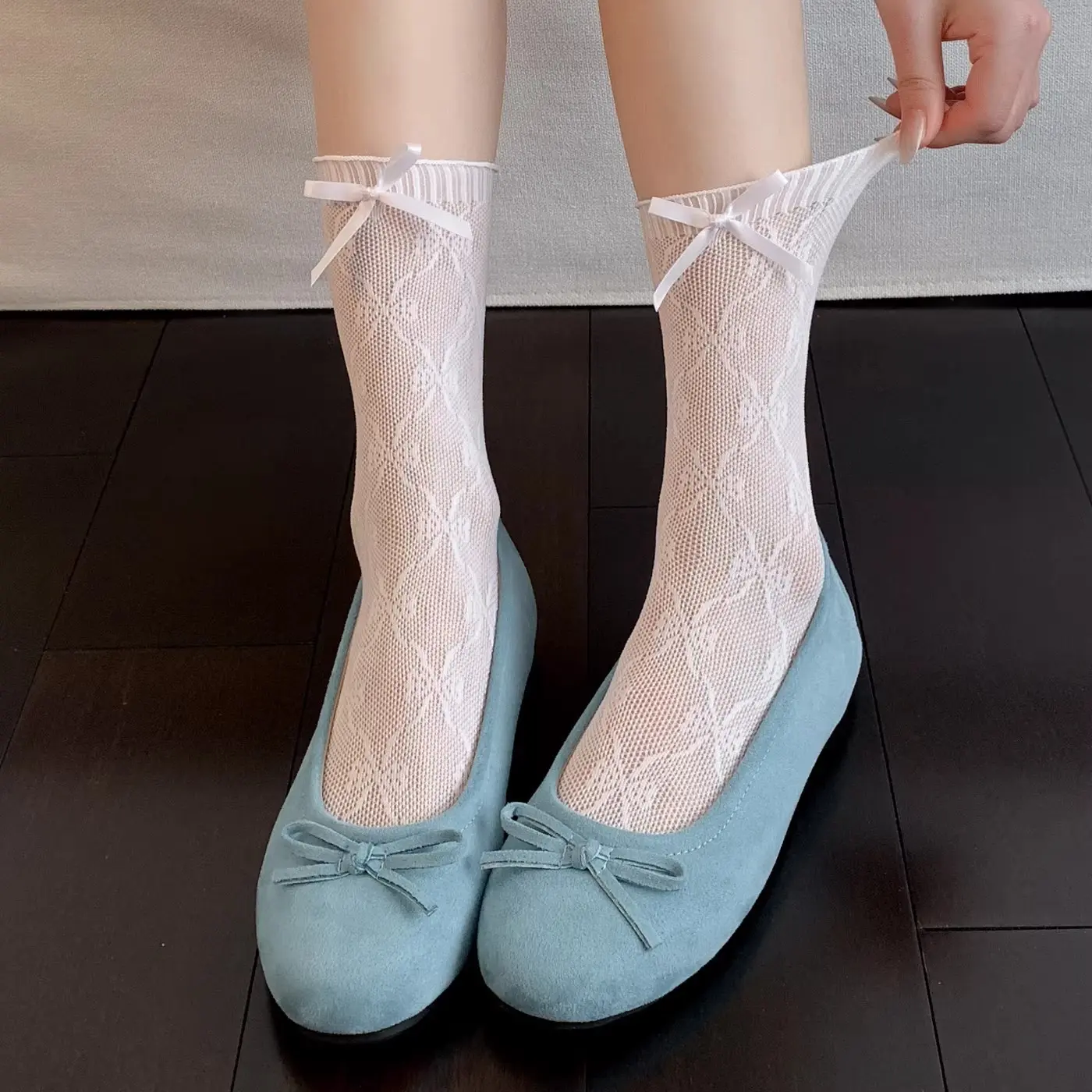 Comfortable Coquette Lace Slouch Socks, Mid-Calf Bow