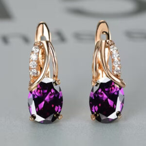 Purple Zircon Copper Earrings with Imitation 18 K Gold Plating