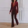 Womens Solid Blazer & Full-Length Pants Set for Long Sleeves