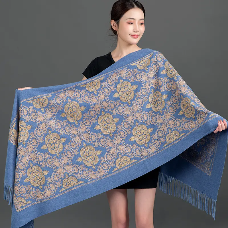 Crown Embroidered Korean Style Scarf, 200 cm Long for Warm Layering