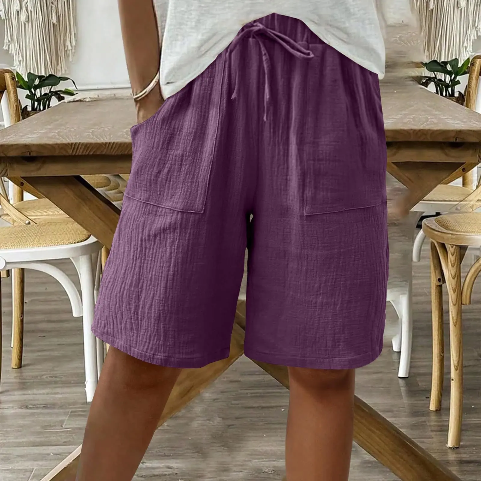 Relaxed Fit Cotton Straight-Leg Capri Pants - Mid-Rise