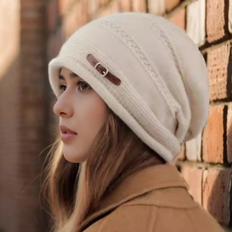 Warm Breathable Knit Wool Beanie for Women, Striped Warm Breathable Knit Wool Beanie for Women, Striped