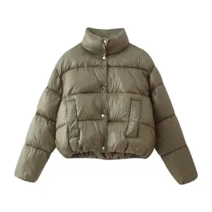 Warm Quilted Cotton-Padded Jacket with Buttons - Olive Green