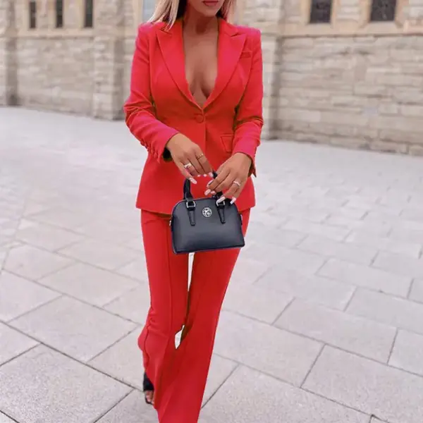 Women's Business Wear Jacket Solid Color Casual Pants Two-piece Set
