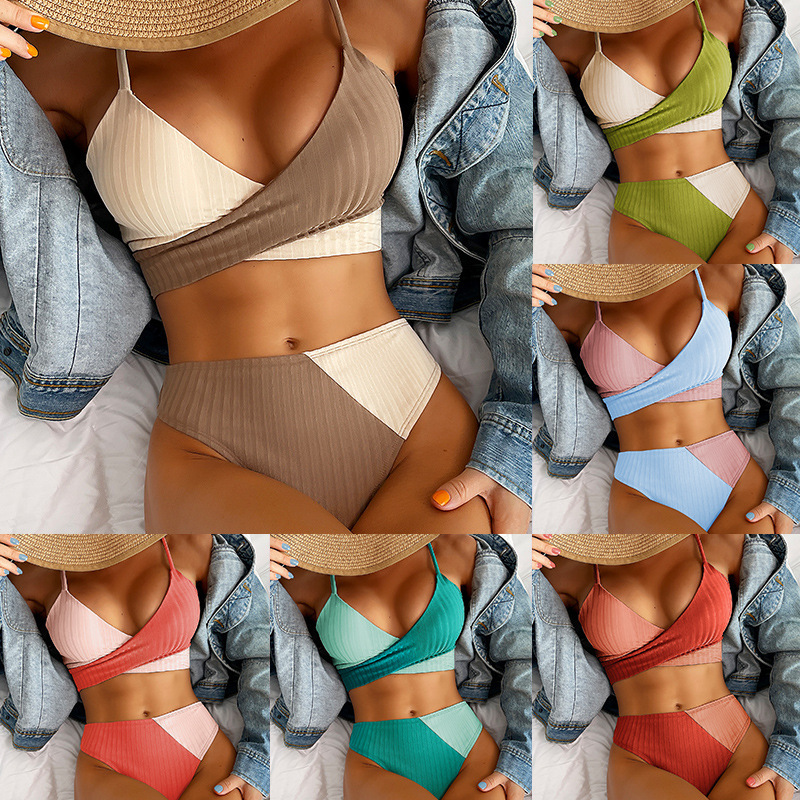 Ribbed Knot-Back Cheeky Bikini Swimsuit with Spaghetti Straps Ribbed Knot-Back Cheeky Bikini Swimsuit with Spaghetti Straps