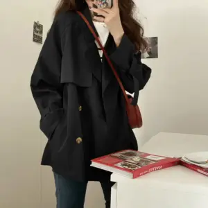 Khaki Short Trench Coat for Women with Belt - Lightweight