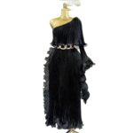 High-Waist One-Shoulder Evening Dress with Long Skirt
