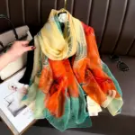 Youshou Silk Scarf Sun Protective Shawl Thin Long Style With Print