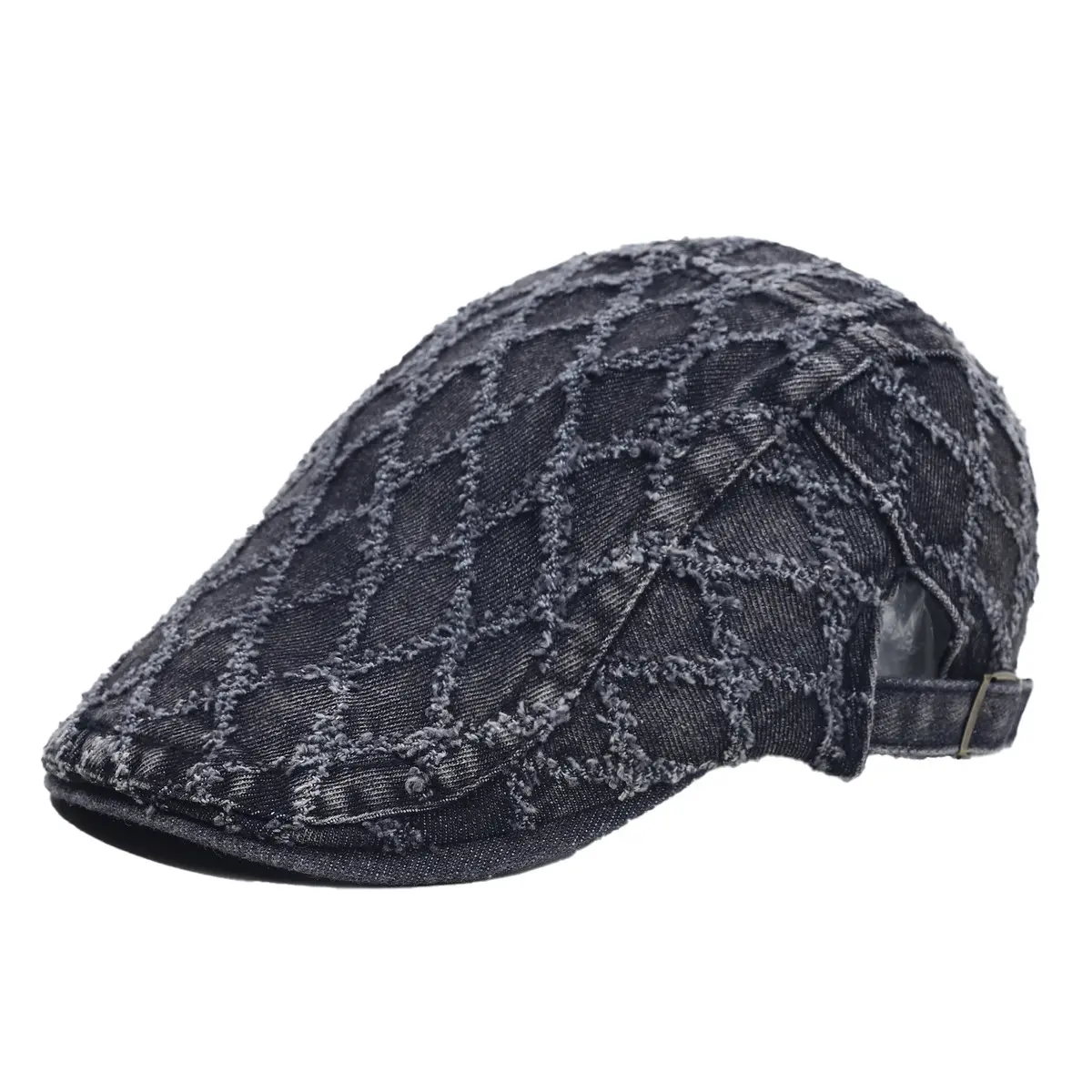 Distressed Denim Beret with Frayed Edges for Retro Style